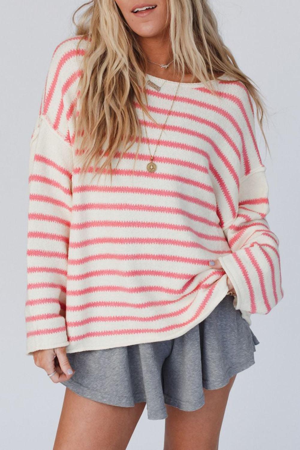 Yellow Striped Drop Shoulder Oversized Sweater - L & M Kee, LLC