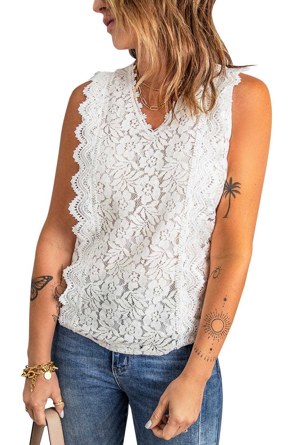 Pink Lace V Neck Tank Top - L & M Kee, LLC