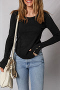 Black Exposed Seam Ribbed Long Sleeve Top