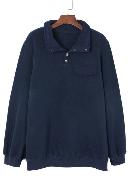 Blue Snap Buttons Pullover Plus Size Fleece Sweatshirt - L & M Kee, LLC