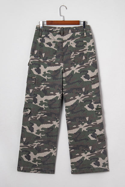 Green Camo Cargo Wide Leg Pants