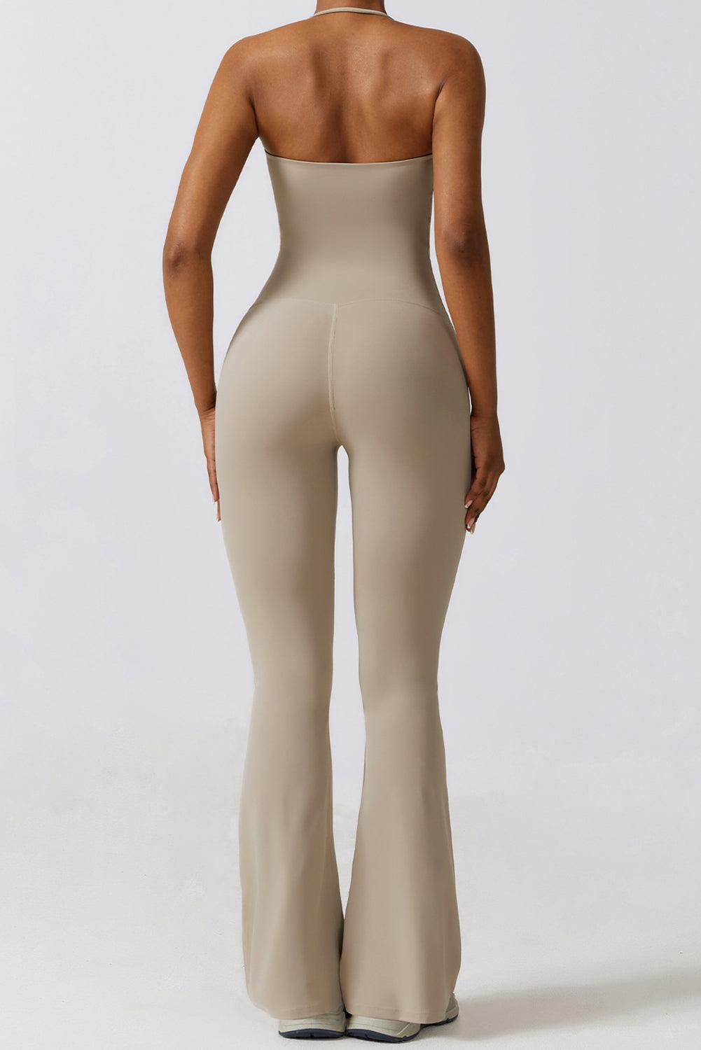 Smoke Gray Halter Flared Yoga Jumpsuit - L & M Kee, LLC