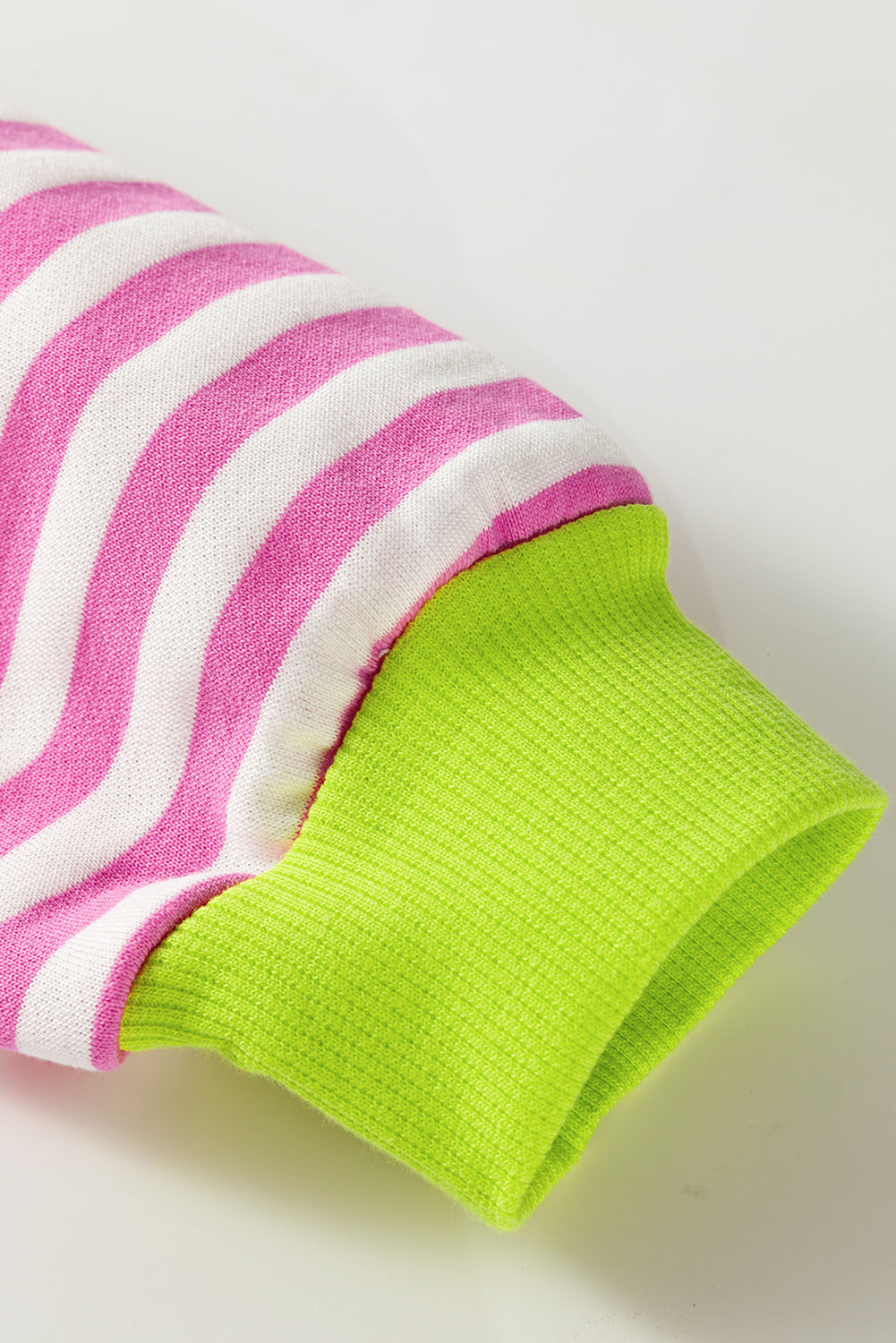 Rose Red Striped Contrast Ribbed Trim Crossed Stitch Drop Shoulder Sweatshirt