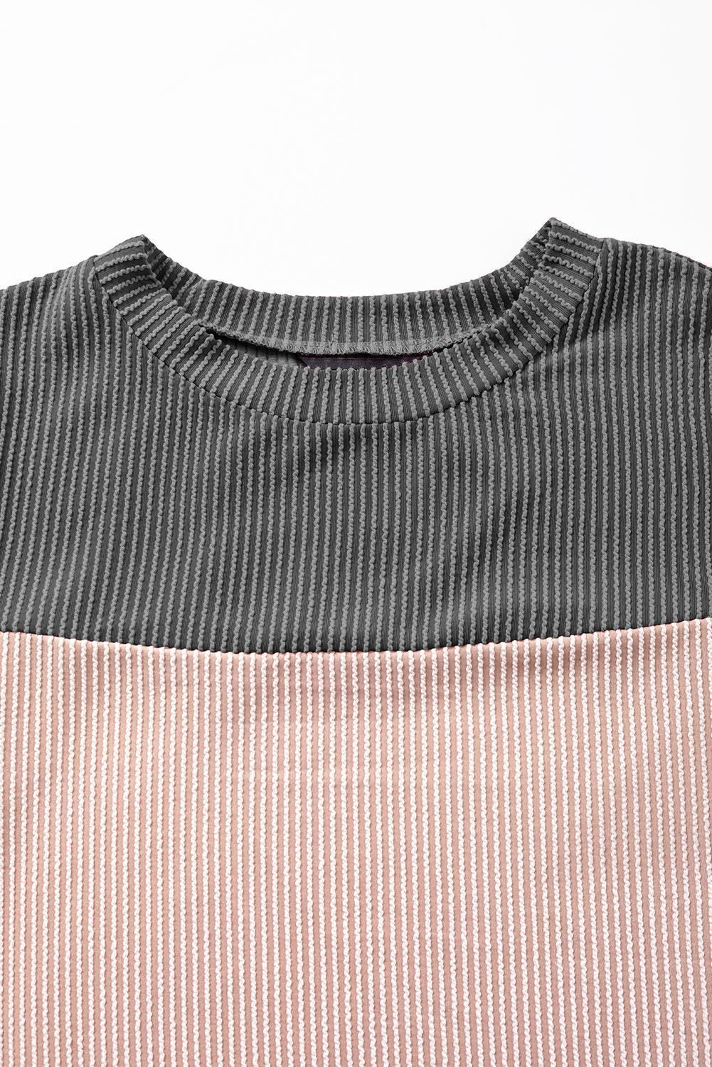 Black Rib Textured Colorblock T Shirt - L & M Kee, LLC