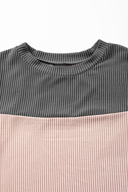 Black Rib Textured Colorblock T Shirt - L & M Kee, LLC