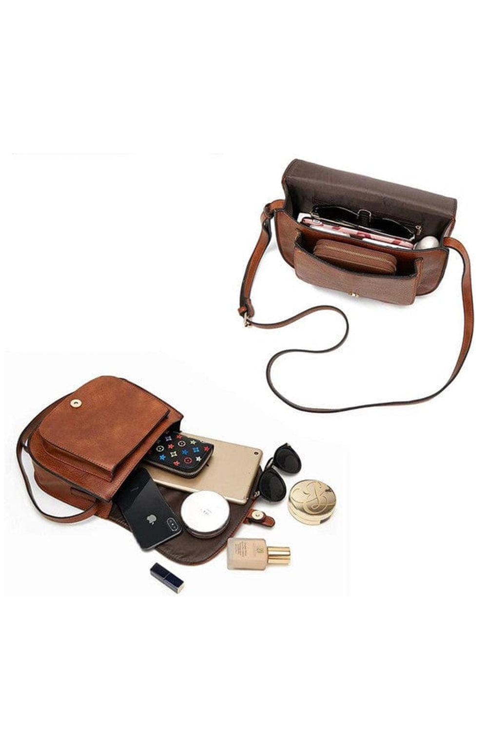 Chestnut Flapped Magnetic Buckle PU Leather Shoulder Bag - L & M Kee, LLC