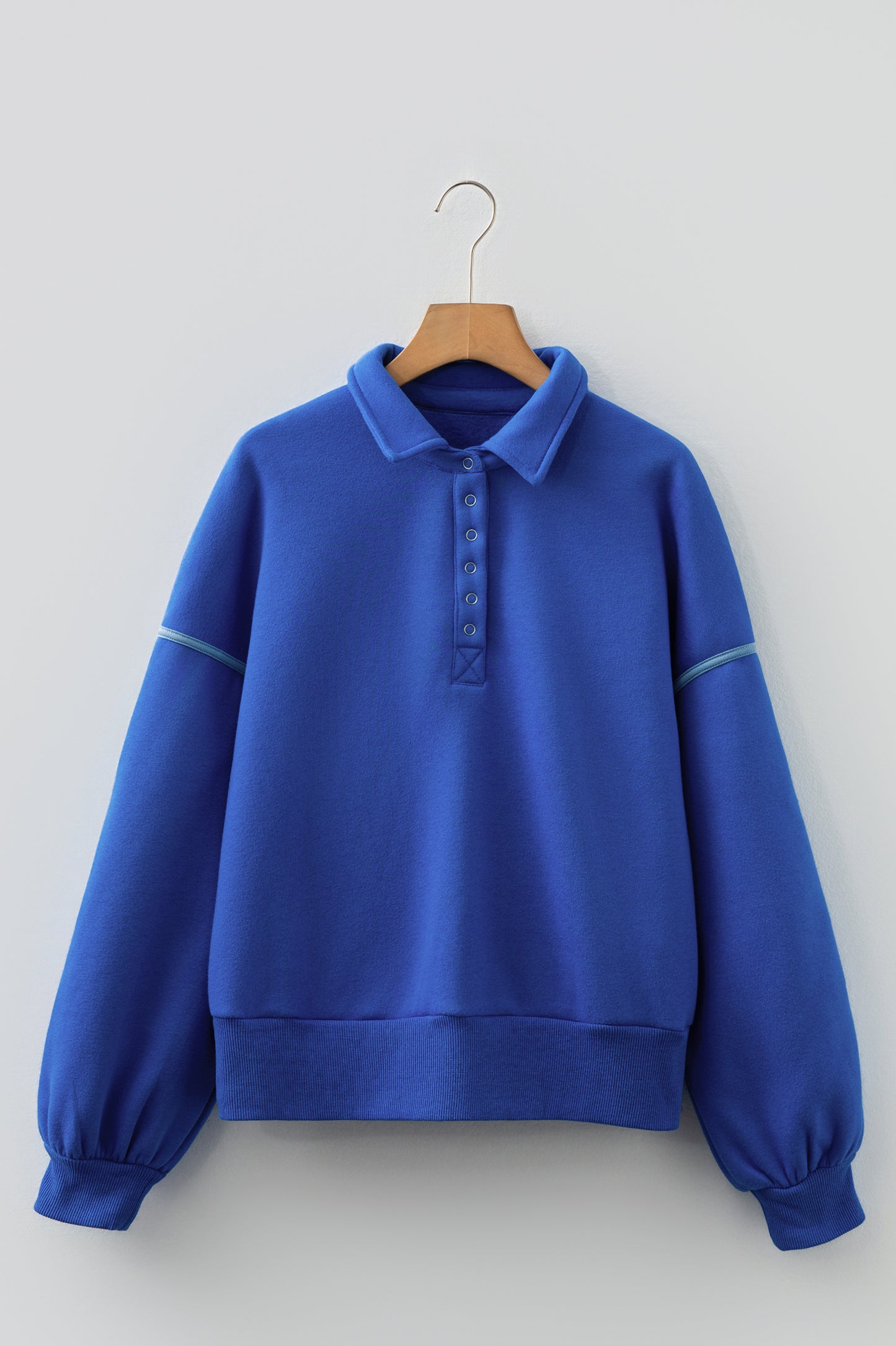 Sky Blue Button up Collared Exposed Seam Chic Sweatshirt