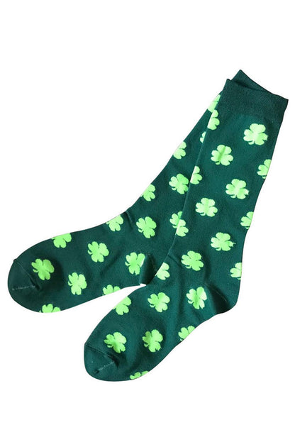 Dark Green St Patricks Clover Print Tube Socks - L & M Kee, LLC