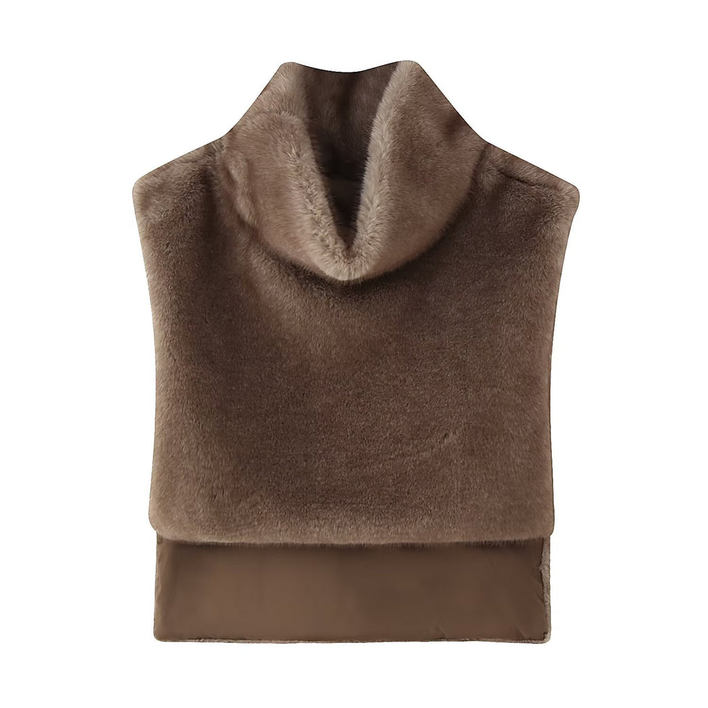 High neck sleeveless camisole imitation fur shawl