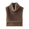 High neck sleeveless camisole imitation fur shawl