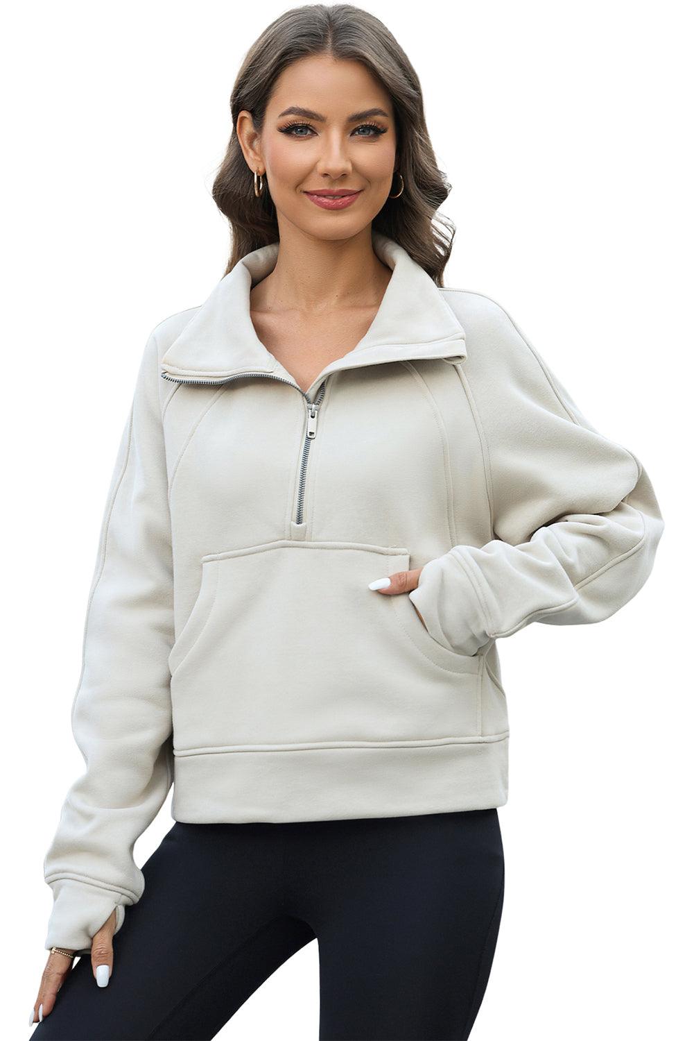 Apricot Half Zipper Kangaroo Pocket Sweatshirt - L & M Kee, LLC