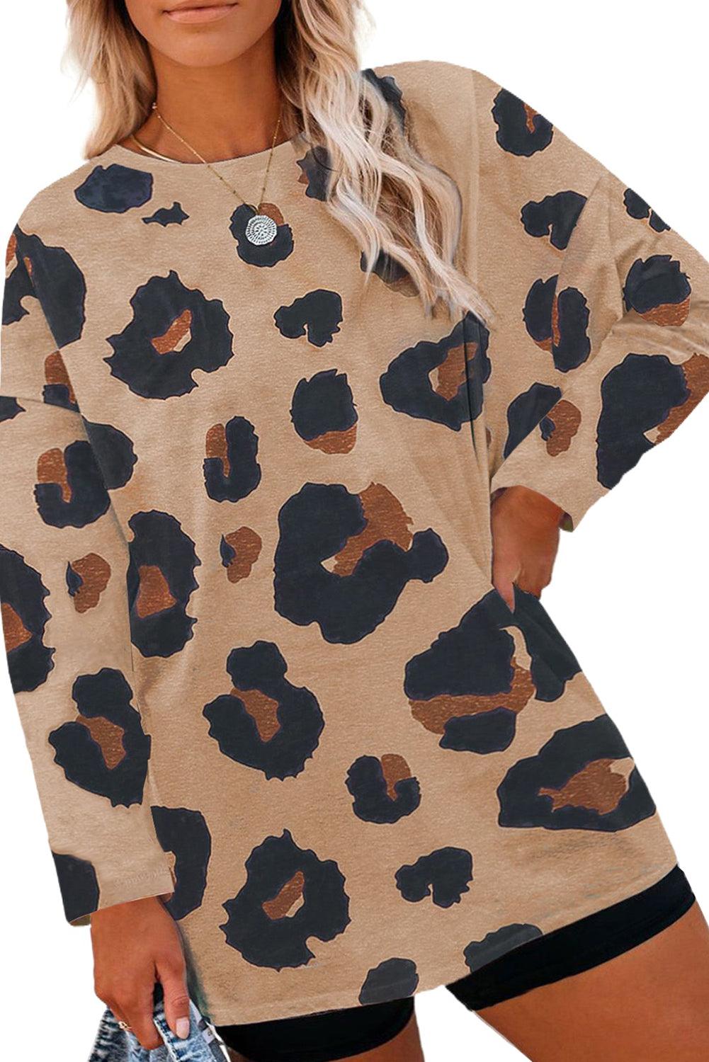 Multicolor Leopard Print Long Sleeve Plus Size T-Shirt - L & M Kee, LLC