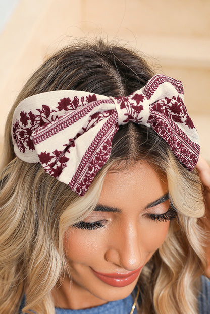 Coral Retro Floral Vine Printed Bow Knot Headband