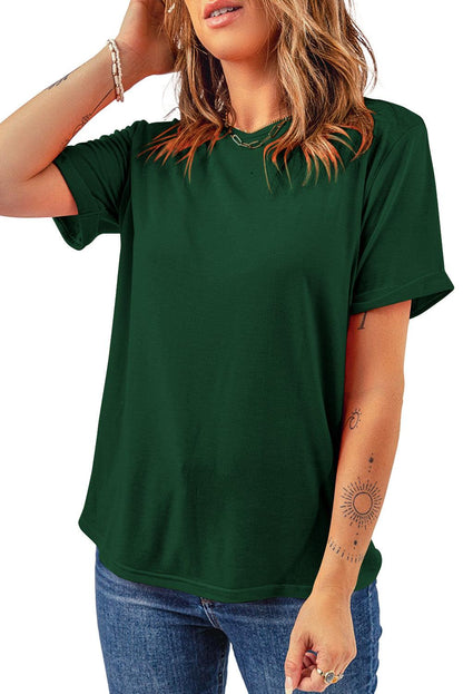 Green Casual Plain Crew Neck Tee - L & M Kee, LLC