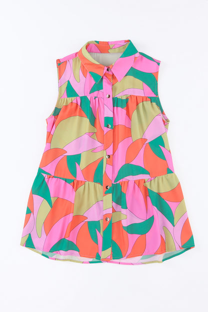 Multicolor Abstract Geometric Print Tassel Tie Flared Dress
