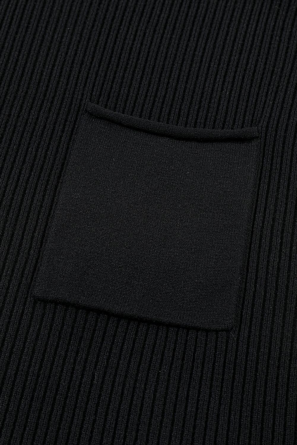 Black Patch Pocket Ribbed Knit Short Sleeve Sweater - L & M Kee, LLC