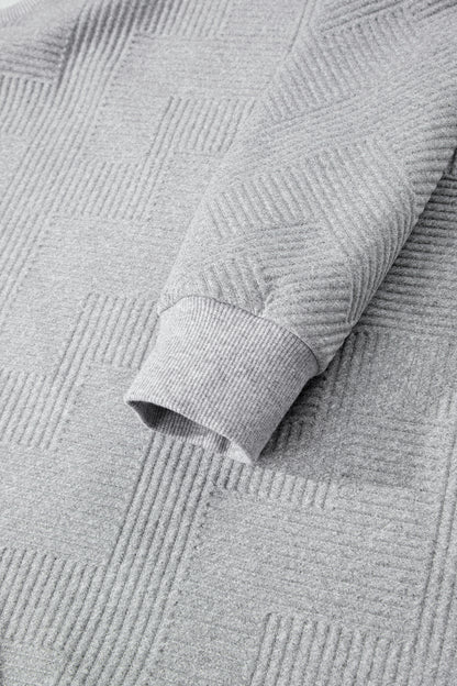 Medium Grey Trendy Textured Half Zip Loose Sweatshirt