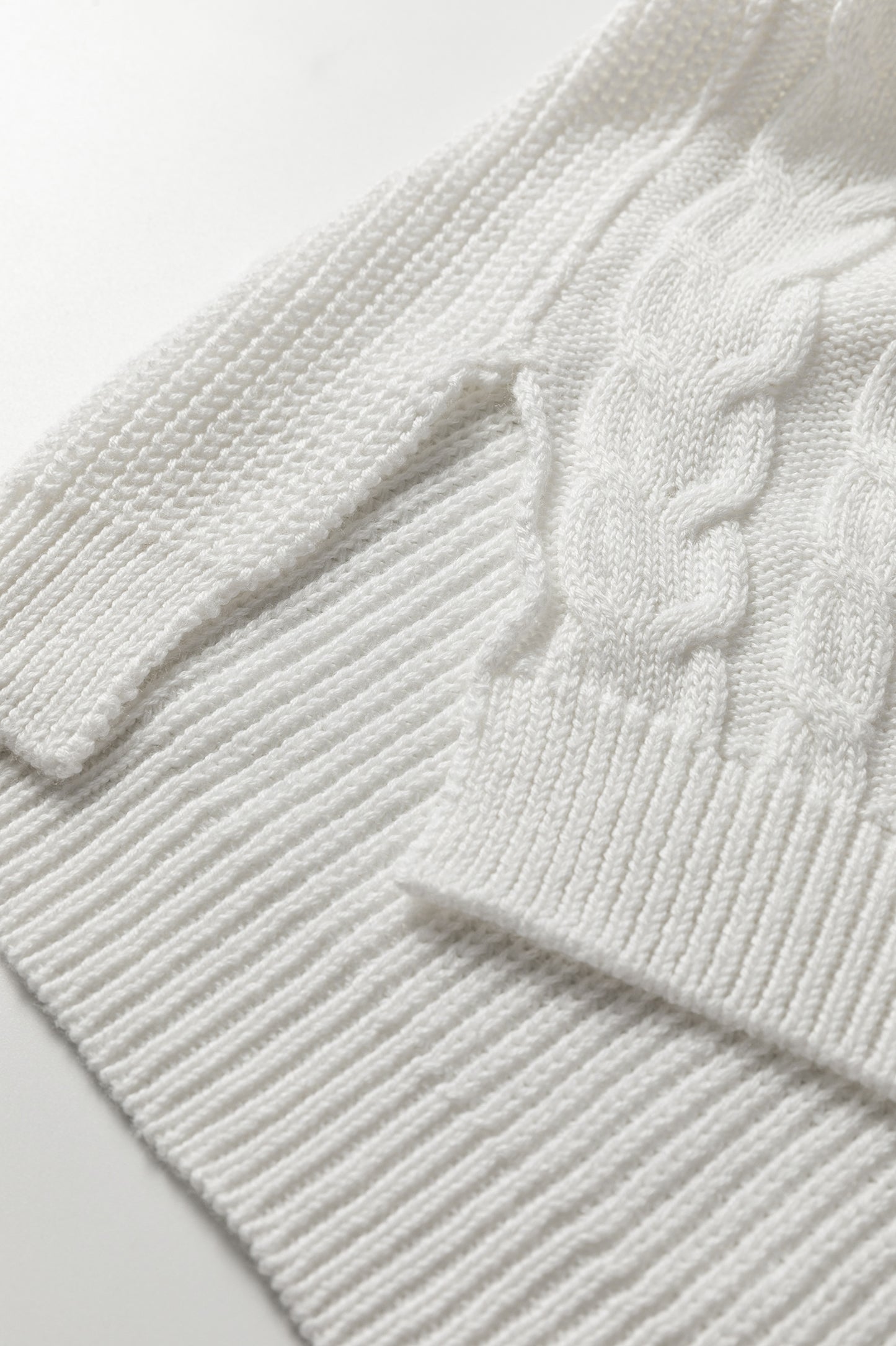 White Mix Texture Patchwork Contrast Stitch Mock Neck Sweater