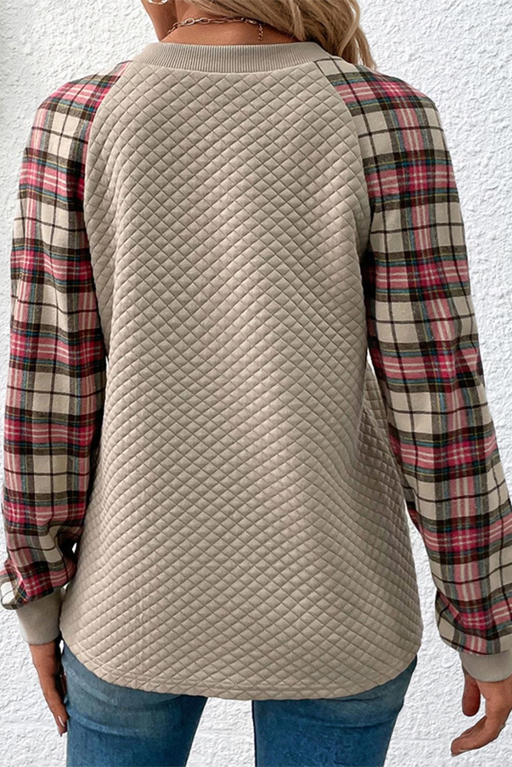 Apricot Plaid Raglan Sleeve Sweatshirt - L & M Kee, LLC