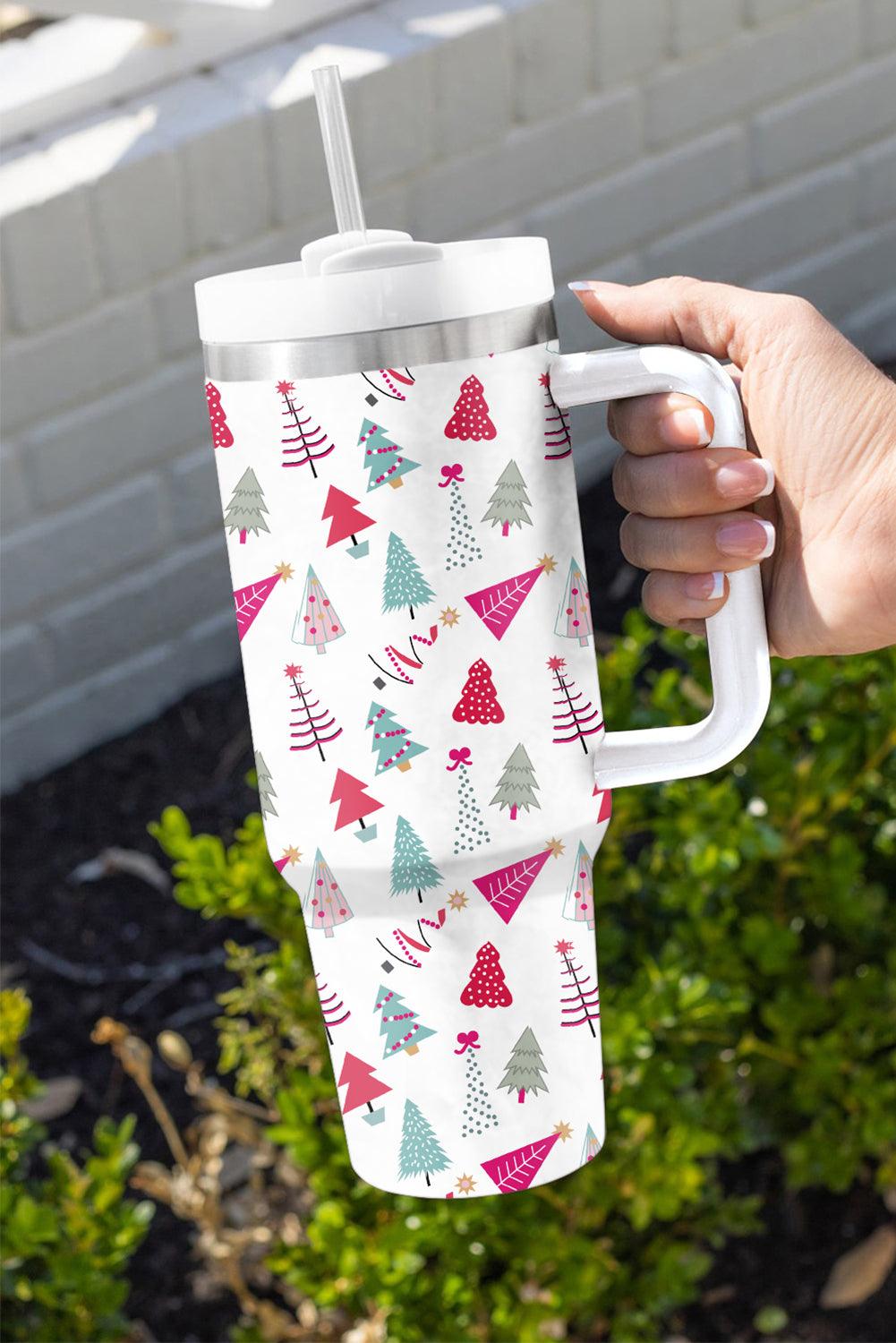 White Cartoon Christmas Tree Printed Thermos Cup - L & M Kee, LLC