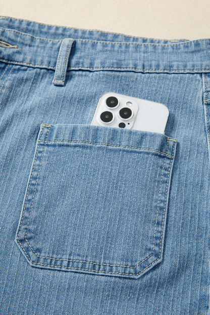 Dusk Blue Patched Pocket Textured Wide Leg Plus Size Jeans