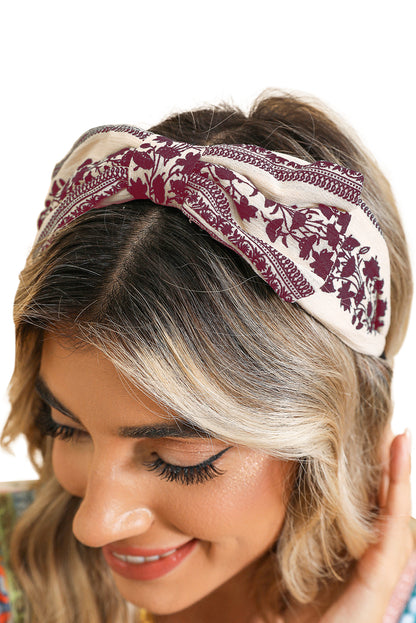 Coral Retro Floral Vine Printed Bow Knot Headband