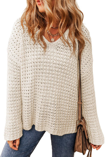 Carrot Hollow-out Crochet V Neck Sweater - L & M Kee, LLC