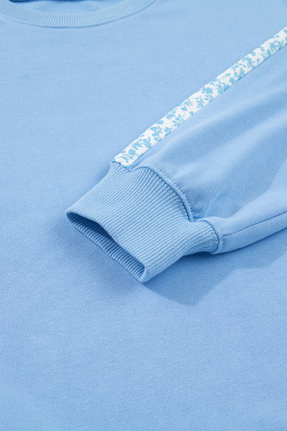 Beau Blue Floral Patchwork Drop Shoulder Pullover and Sweatpants Lounge Set