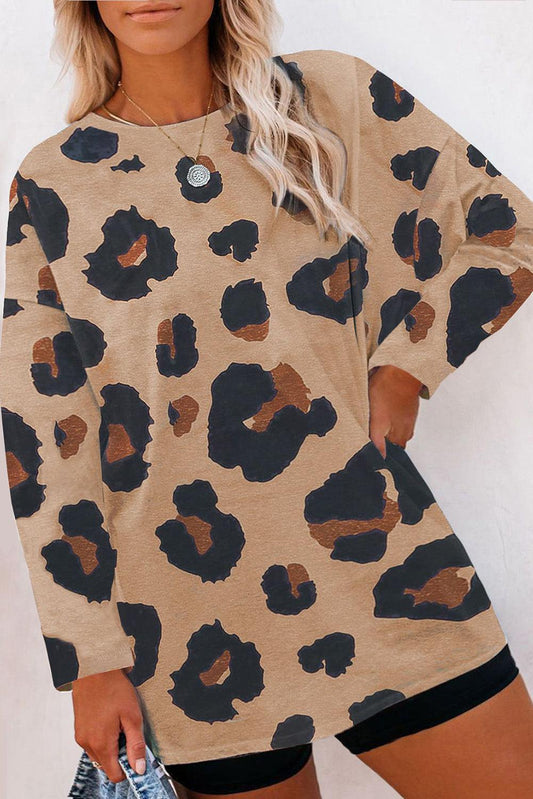 Multicolor Leopard Print Long Sleeve Plus Size T-Shirt - L & M Kee, LLC