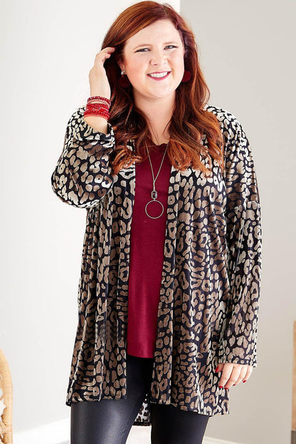 Print Open Front Plus Size Cardigan - L & M Kee, LLC