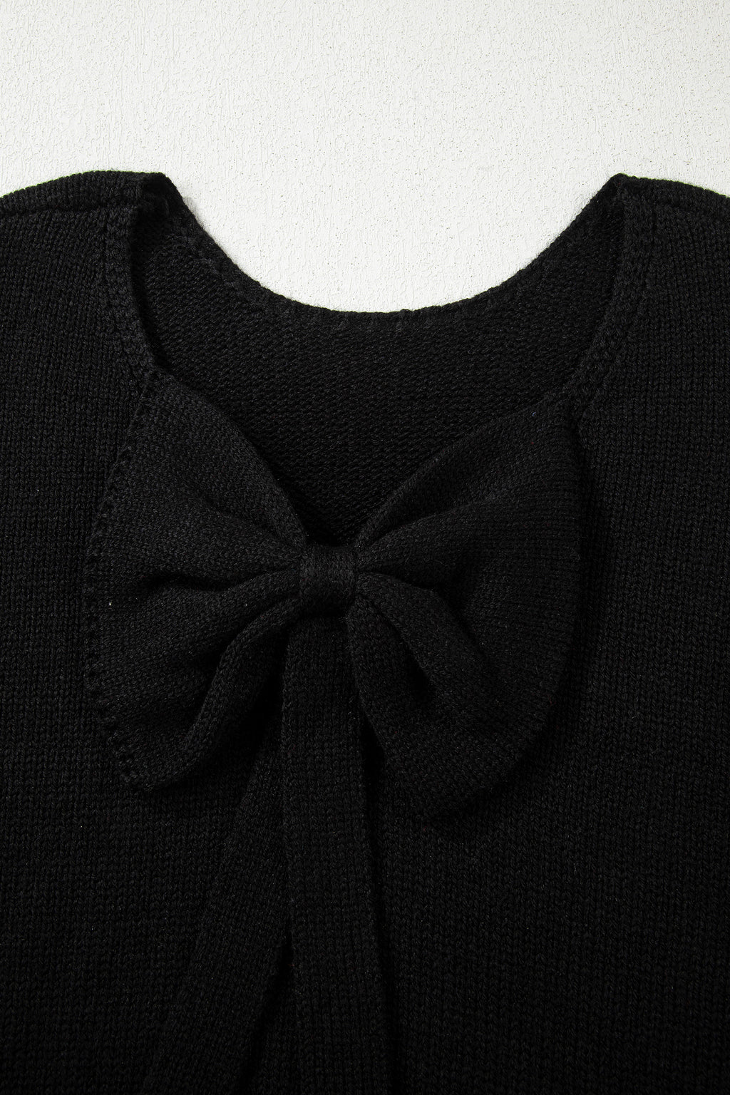 Black Festive Bow Backless Bubble Sleeve Sweater