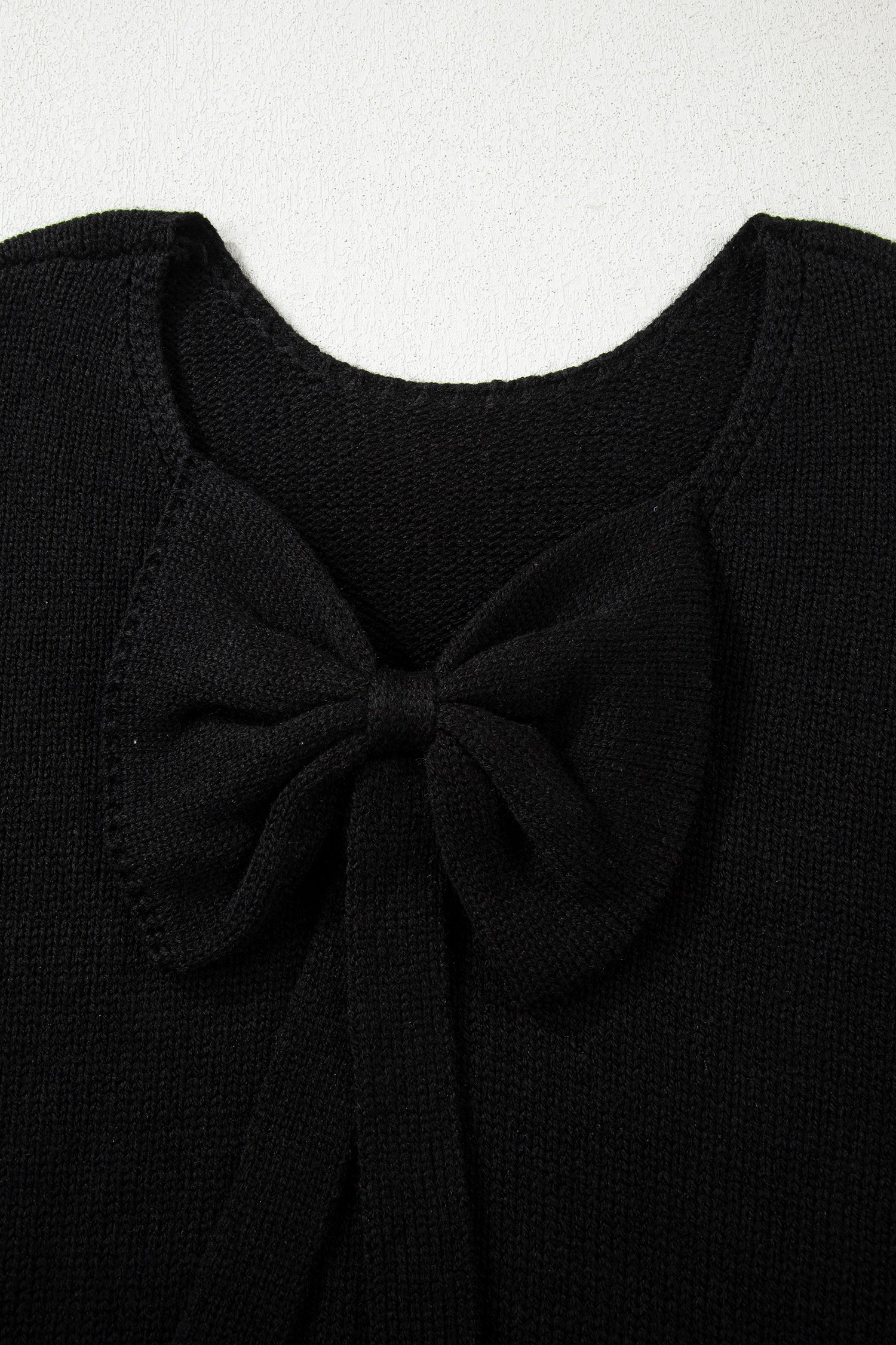 Black Festive Bow Backless Bubble Sleeve Sweater