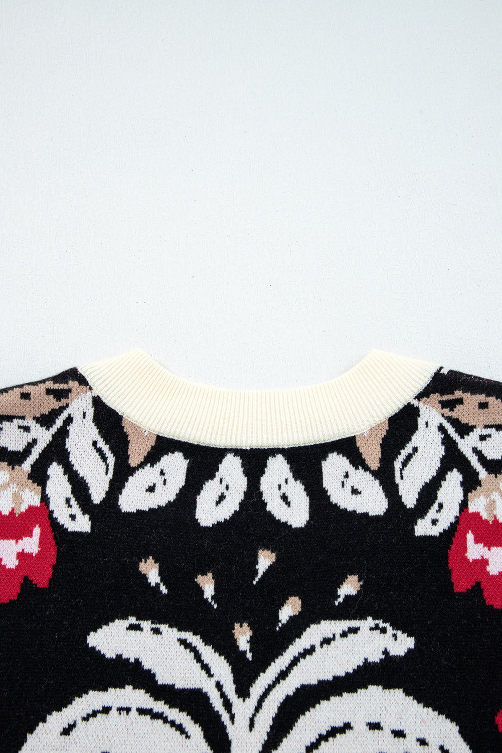 Beige Floral Print Buttoned Front V Neck Knit Cardigan