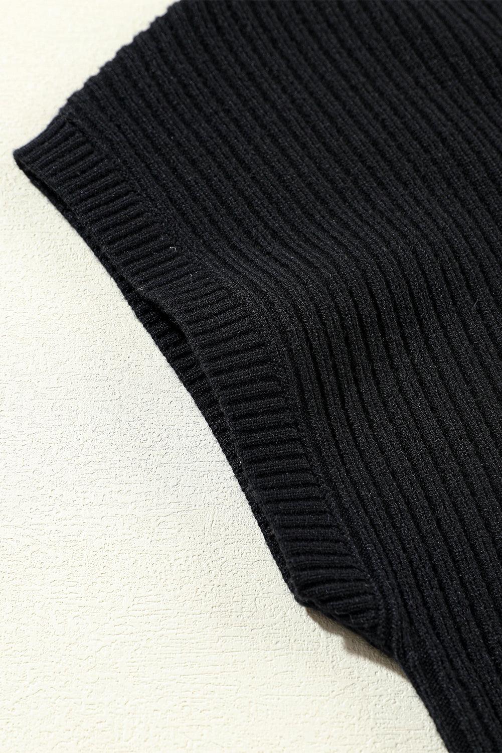 Black Patch Pocket Ribbed Knit Short Sleeve Sweater - L & M Kee, LLC