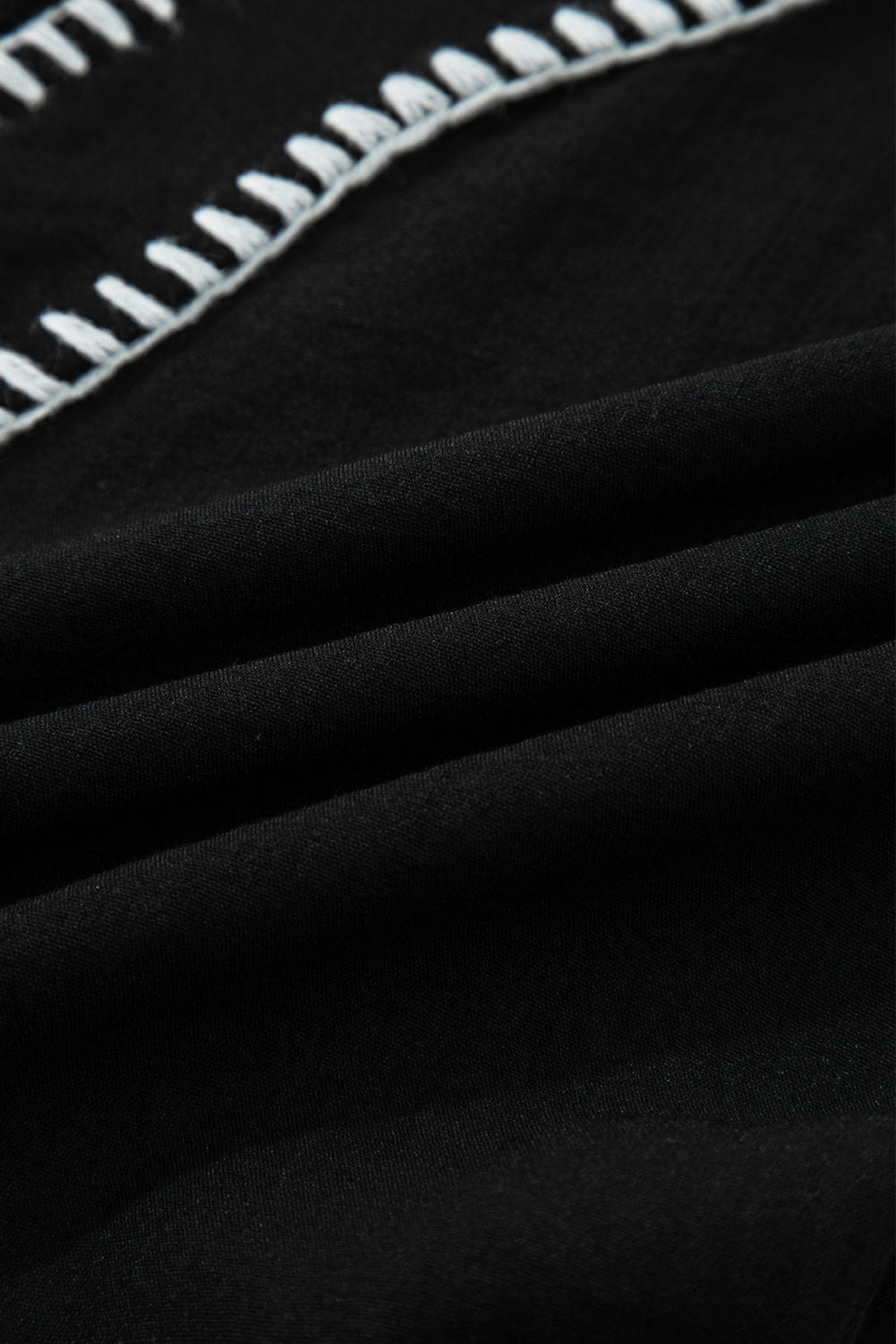 Black Contrast Stitched V Neck 3/4 Sleeve Tiered Mini Dress