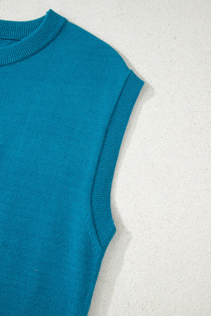 Light Blue Horse Shoe Embroidered Loose Short Sleeve Sweater