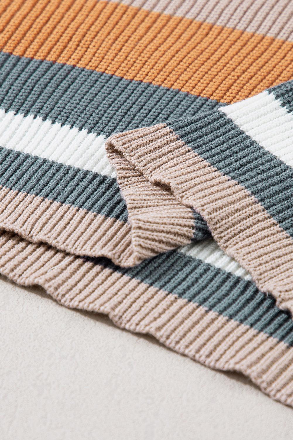 Camel Striped Knit Crew Neck T Shirt Sweater - L & M Kee, LLC