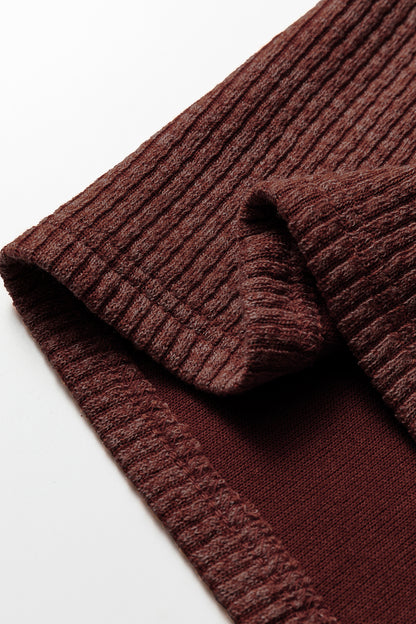 Red Sandalwood Ribbed Knit Buttons Front Flap Pocket Casual Shacket