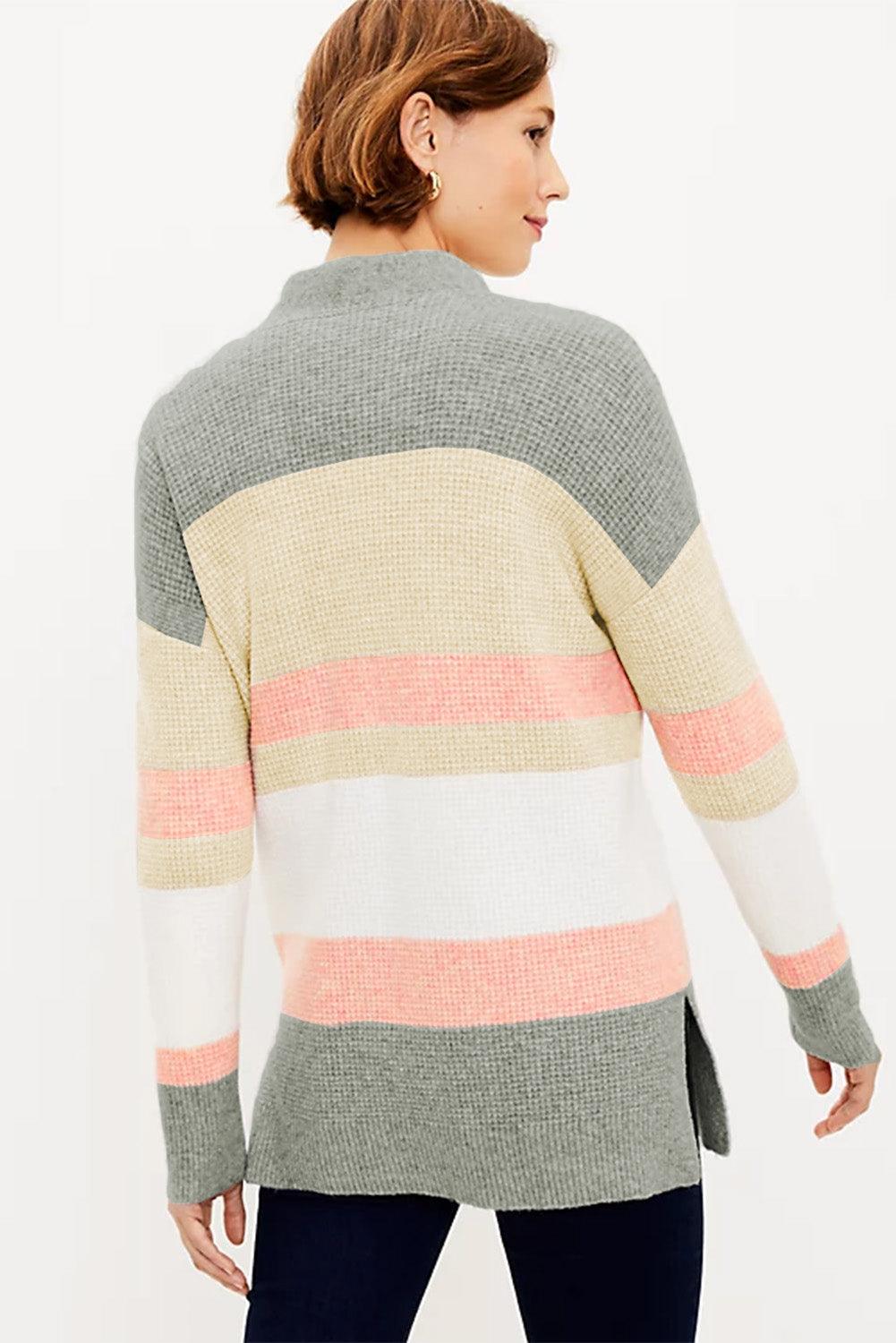 Multicolor Color Block Striped Pocketed Open Cardigan - L & M Kee, LLC