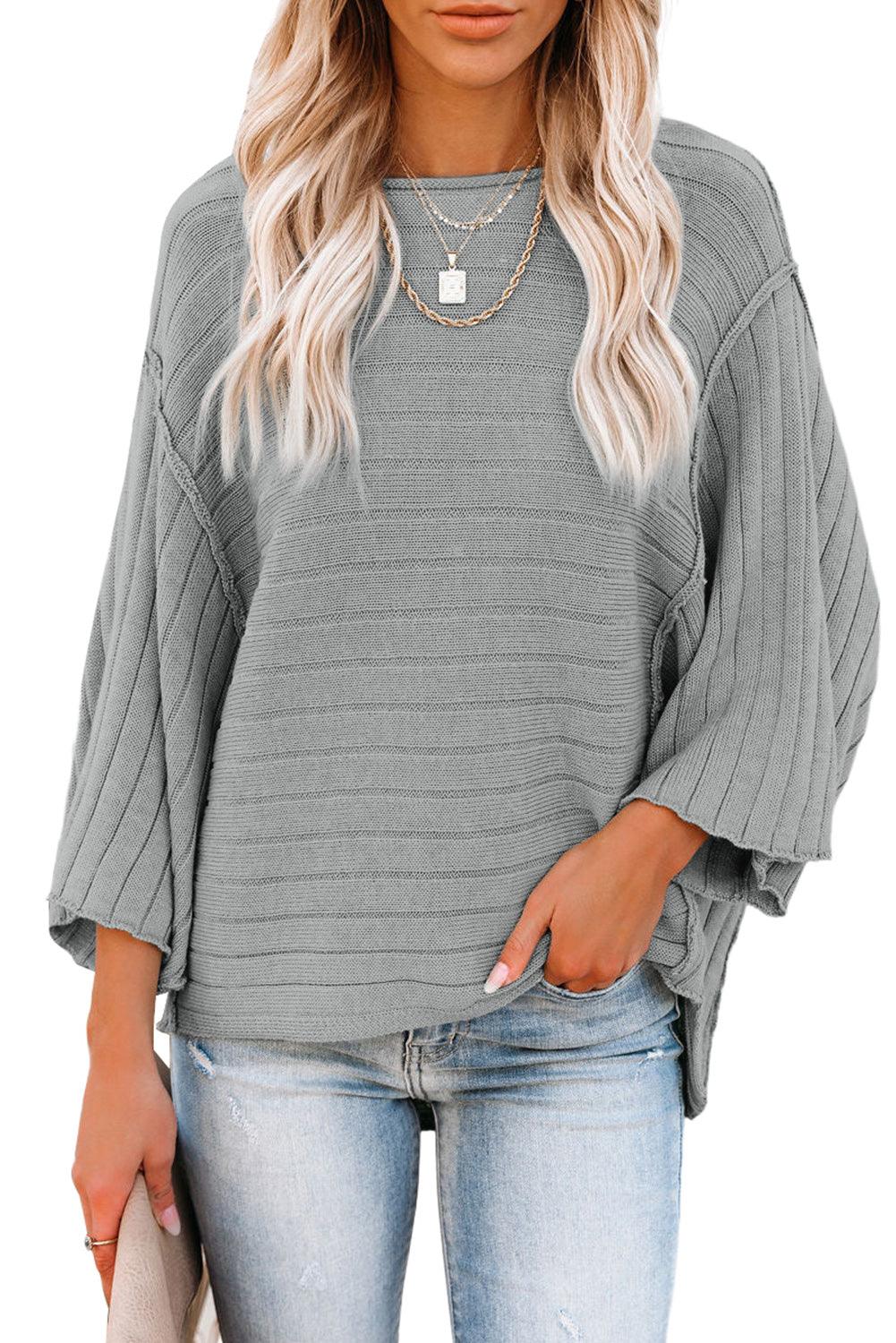 Green Exposed Seam Ribbed Knit Dolman Top - L & M Kee, LLC