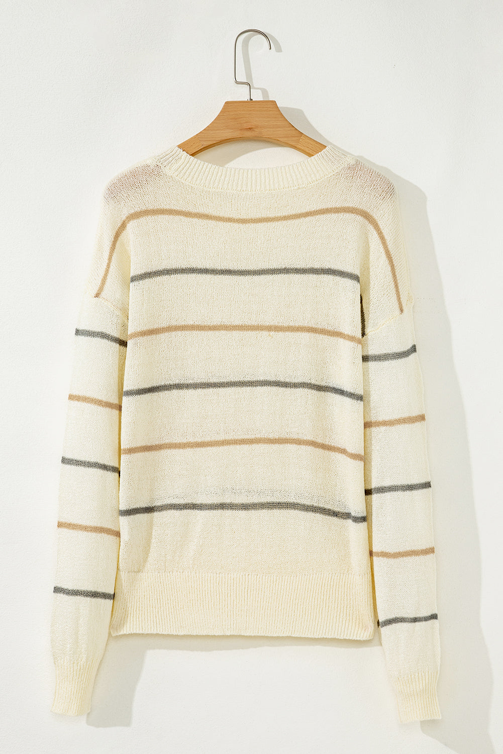 Multicolour Striped Ribbed Edge Drop Shoulder Sweater