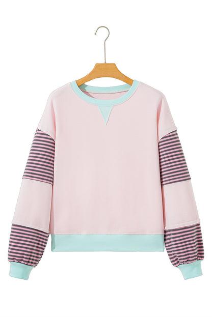 Delicacy Striped Colorblock Patchwork Drop Shoulder Sweatshirt