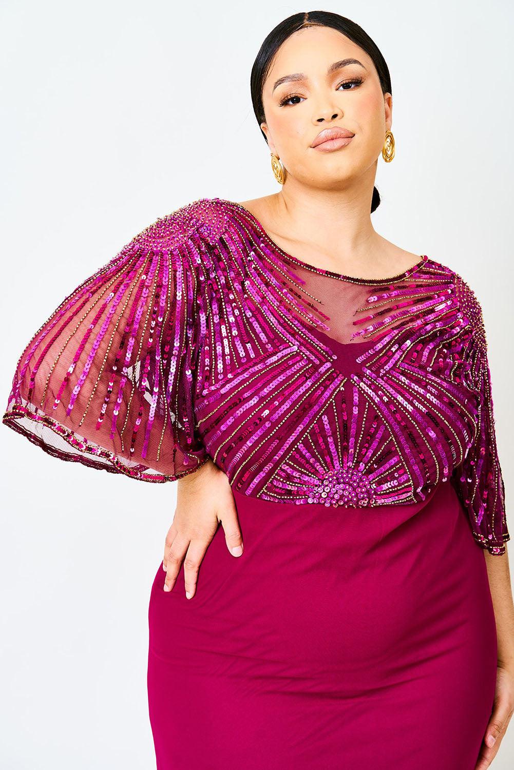 Sequin Mesh Open Back Plus Size Maxi Dress - L & M Kee, LLC