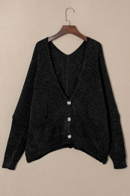 Gray Buttons Front Pocketed Sweater Cardigan - L & M Kee, LLC