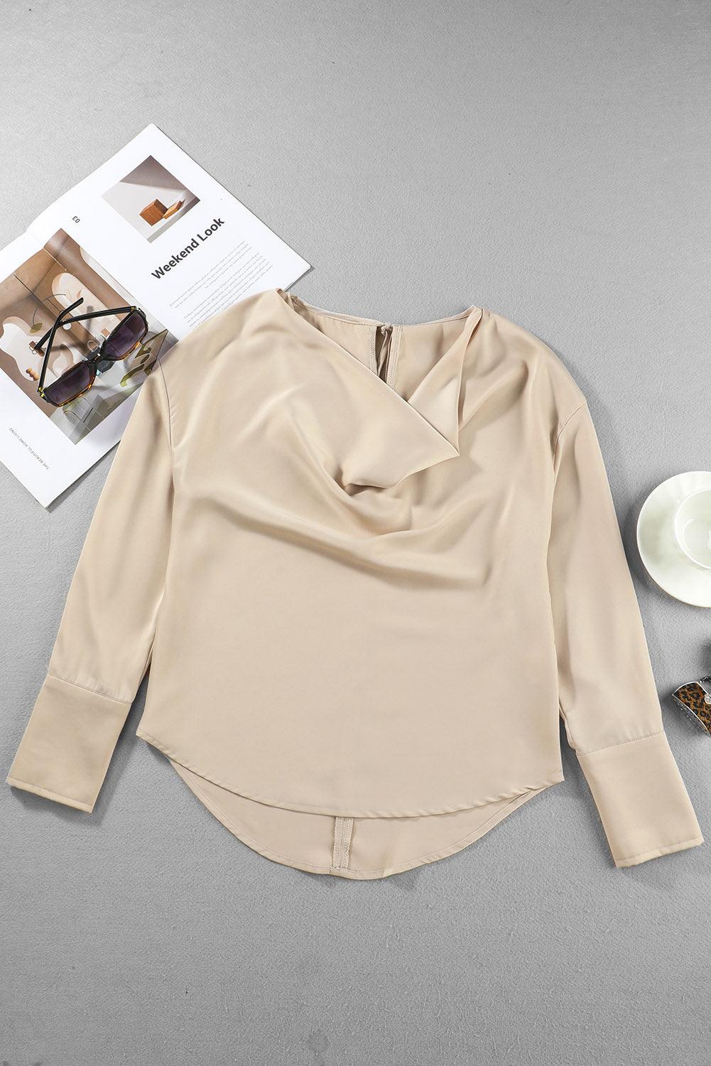 Cowl Neck Long Sleeve Elegant Blouse - L & M Kee, LLC