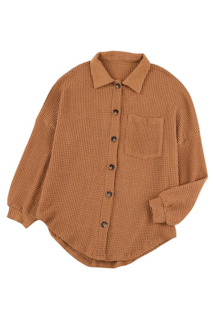 Brown Waffle Knit Button Up Casual Shirt - L & M Kee, LLC