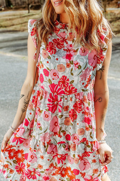 Ruffled Tank Floral Dress - L & M Kee, LLC