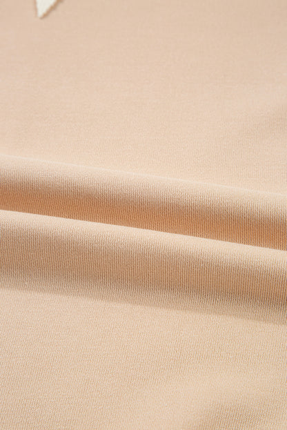 Light French Beige Color Block Textured Patchwork Pullover Sweatshirt