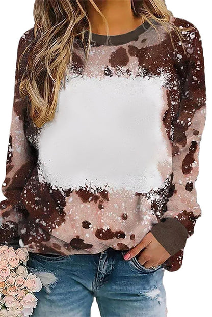 Bleached Tie Dye Leopard Print Long Sleeve Top - L & M Kee, LLC