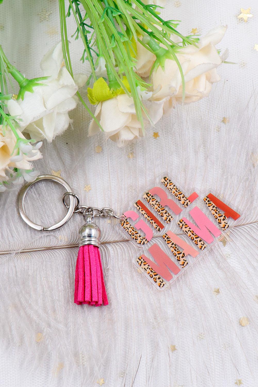 Strawberry Pink GIRL MAMA Tassel Keychain